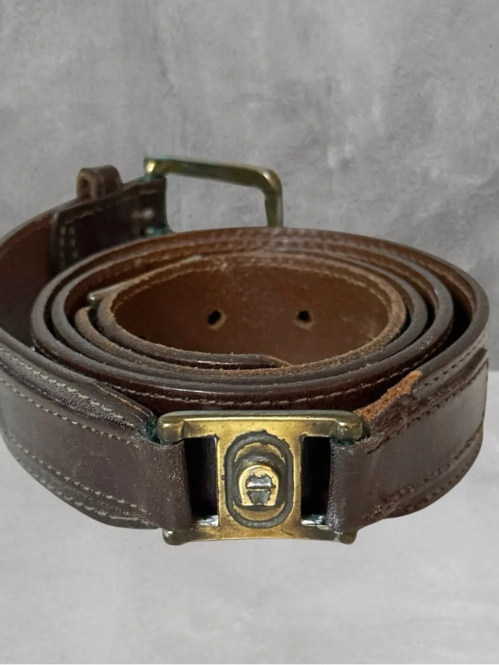 Etienne Aigner HAND MADE Leather Belt  42 Logo Buckle  Brown Vintage